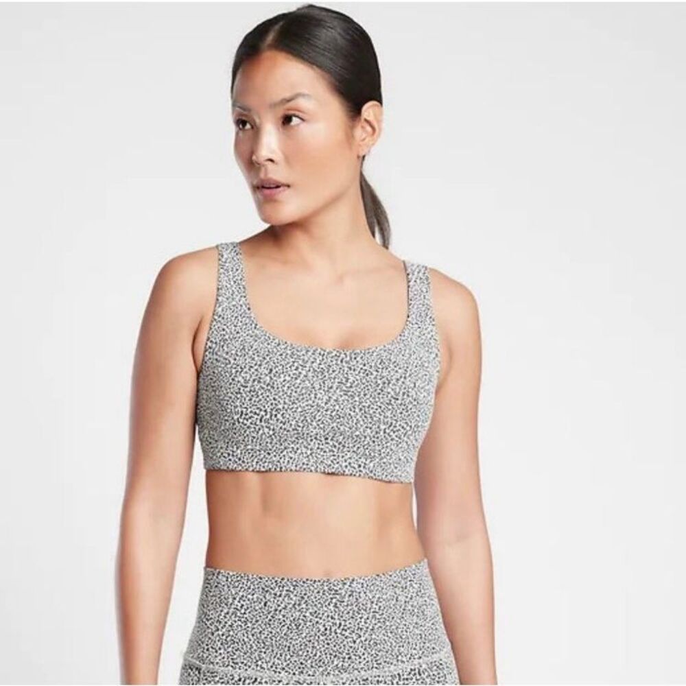 Athleta Exhale Textured Black & White Animal Print Bra Medium A-C Cup #778